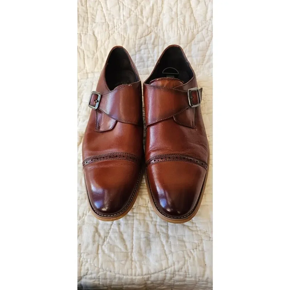 Stacy Adams Duncan‎ Cap Toe Single Buckle Monk Strap Shoes Sz 13M Cognac Leather